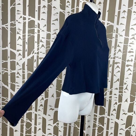 Garage Navy Blue Half Zip Cropped Sweatshirt M - Picture 2 of 7